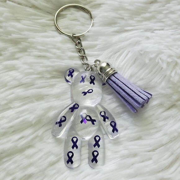 Purple Awareness Ribbon Bear Keychain - Picture 2 of 10